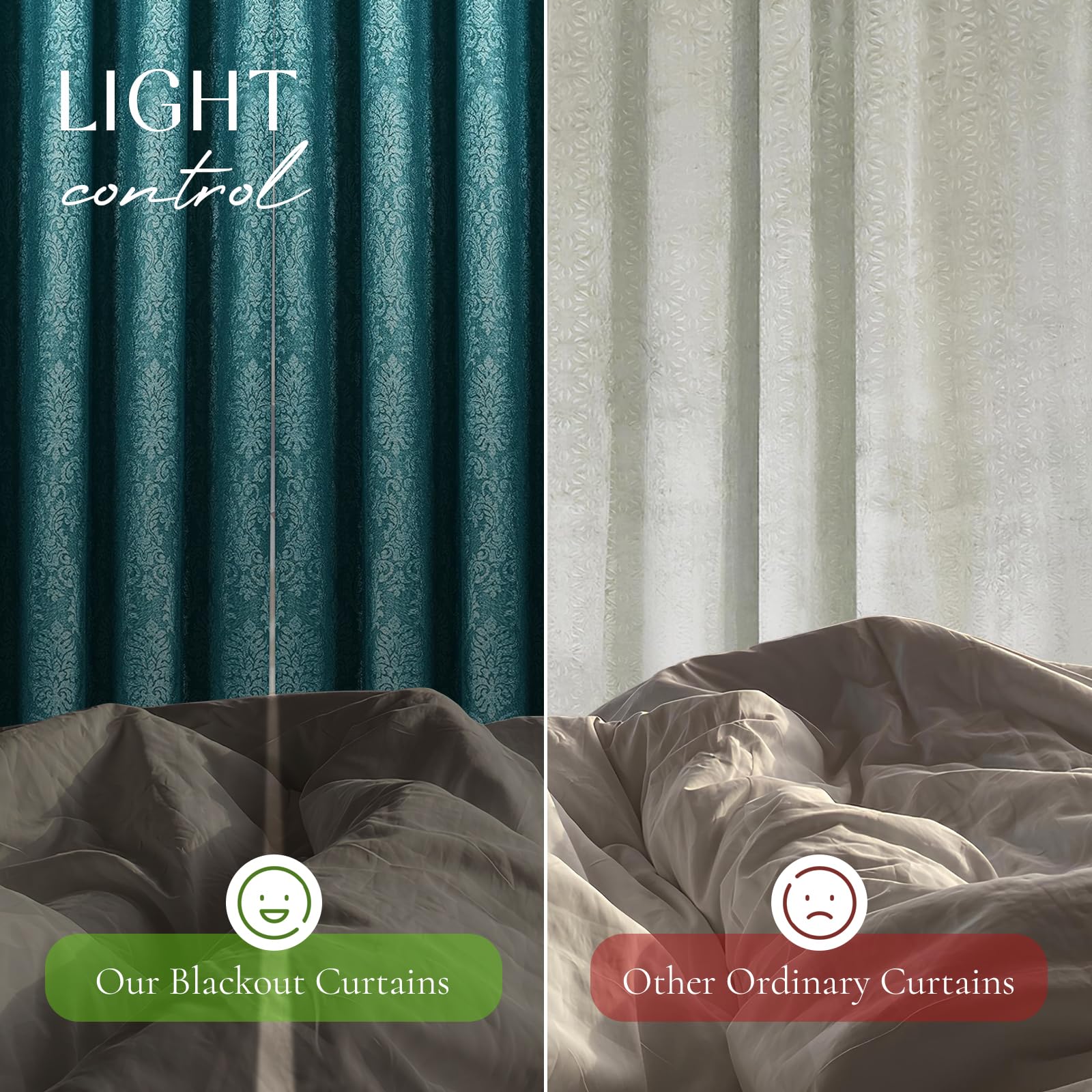 OpulentDreams Embossed Woven Thermal Insulated Curtains - Room Darkening Ring-Top Window Curtains for Bedroom & Living Room - Includes Two Tie Backs - Pair of Panels - Opulent Dreams