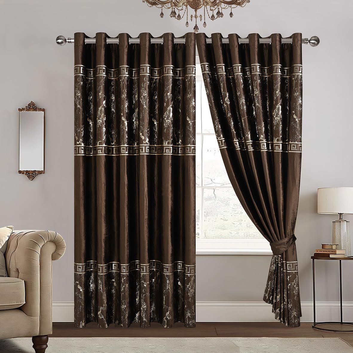 Luxury Greek Key Velvet Curtains – Pair