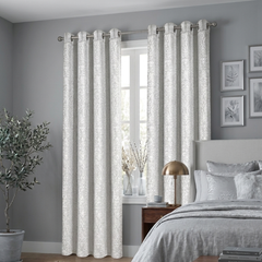 Embossed Woven Thermal Curtains Silver – Room Darkening Eyelet Curtains with Tie Backs