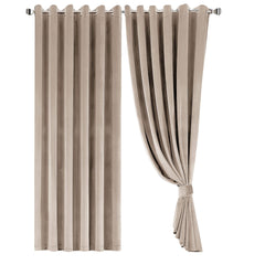 Crushed Velvet Curtains Beige – Fully Lined, Room Darkening Eyelet Curtains with Tie Backs