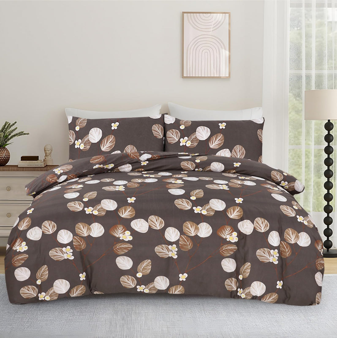 Living Premium Dark Brown 4-Piece Microfiber Duvet Set