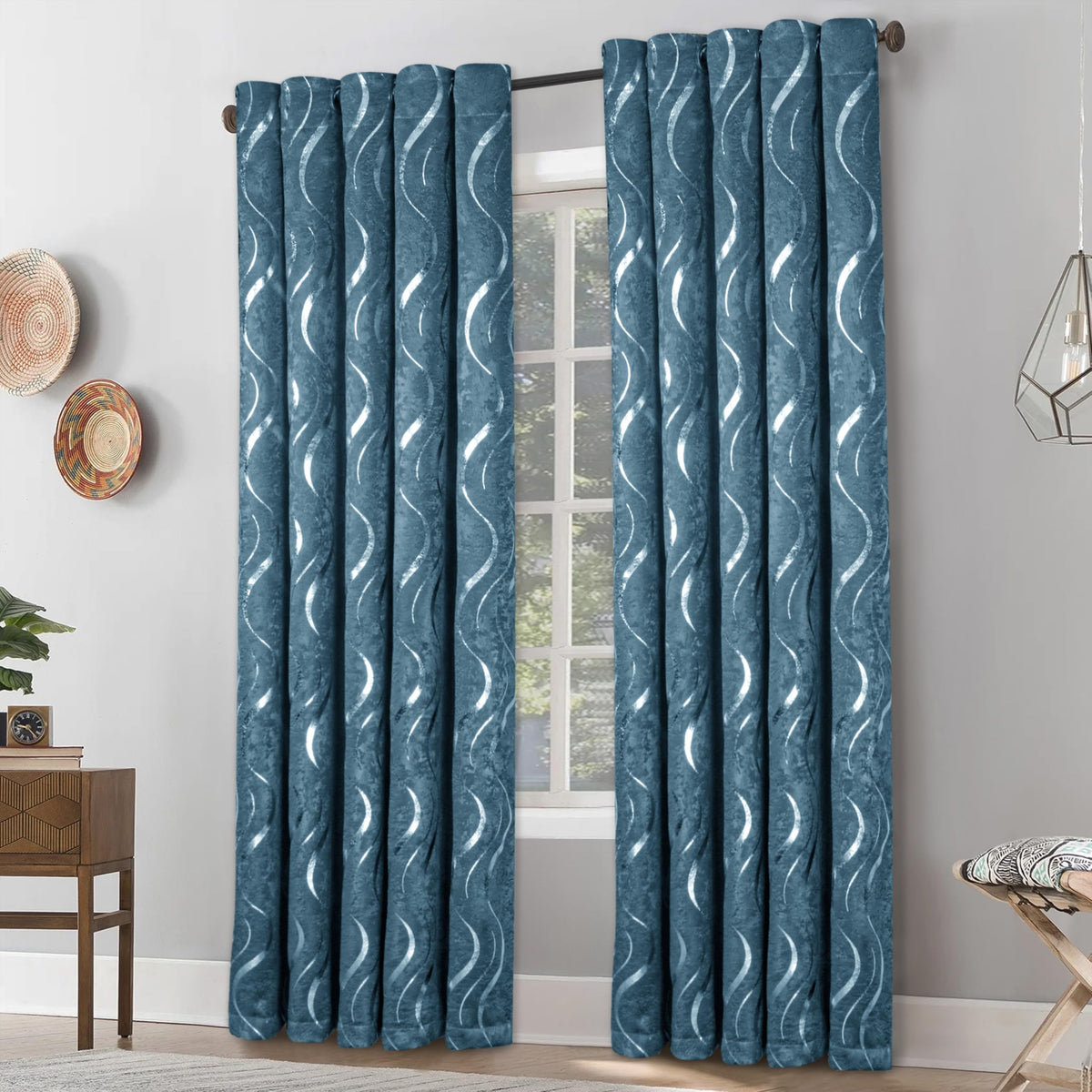 Premium Silver Wave Room Darkening Curtains – Pair