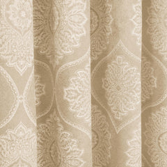 Damask Print Curtains Beige – Room Darkening, Thermal Eyelet Curtains with Tie Backs