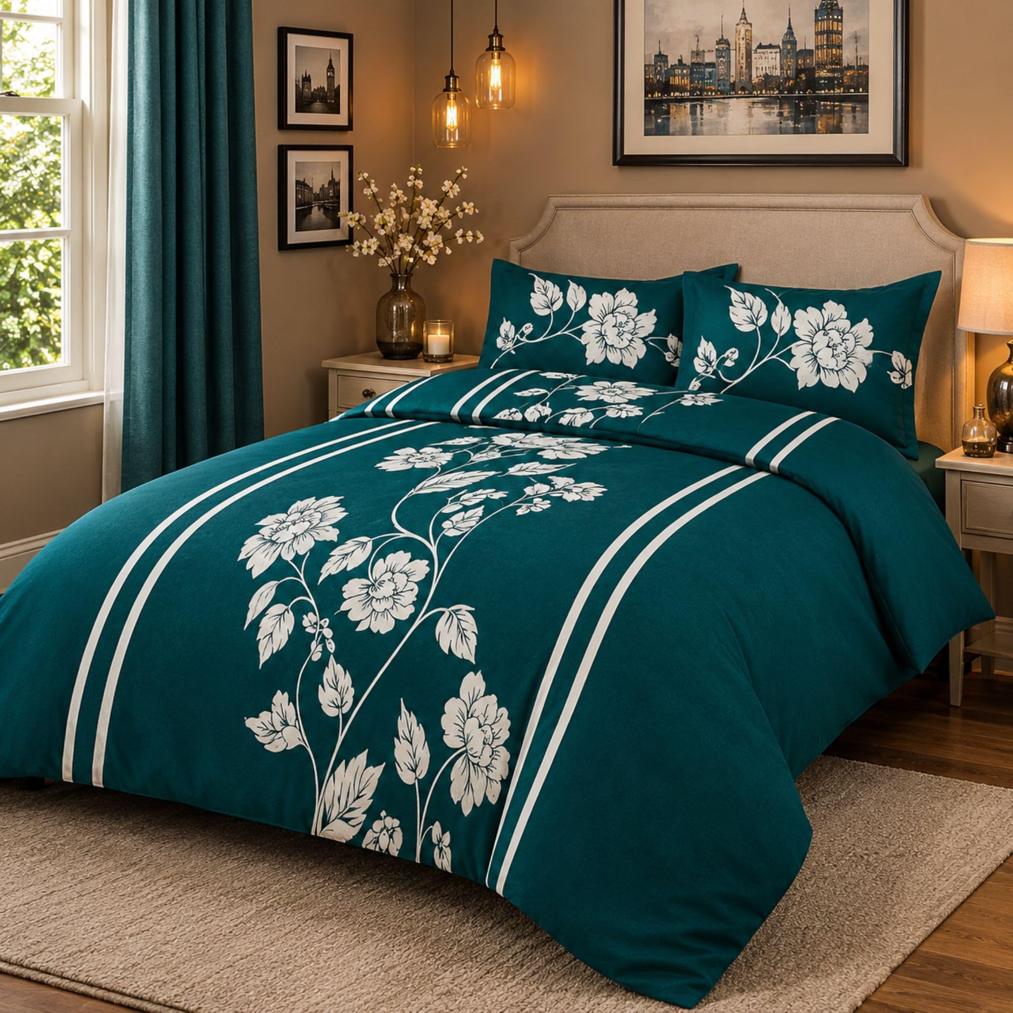 Living Floral Duvet Cover Sets - Fitted Sheet and Pillowcase Set