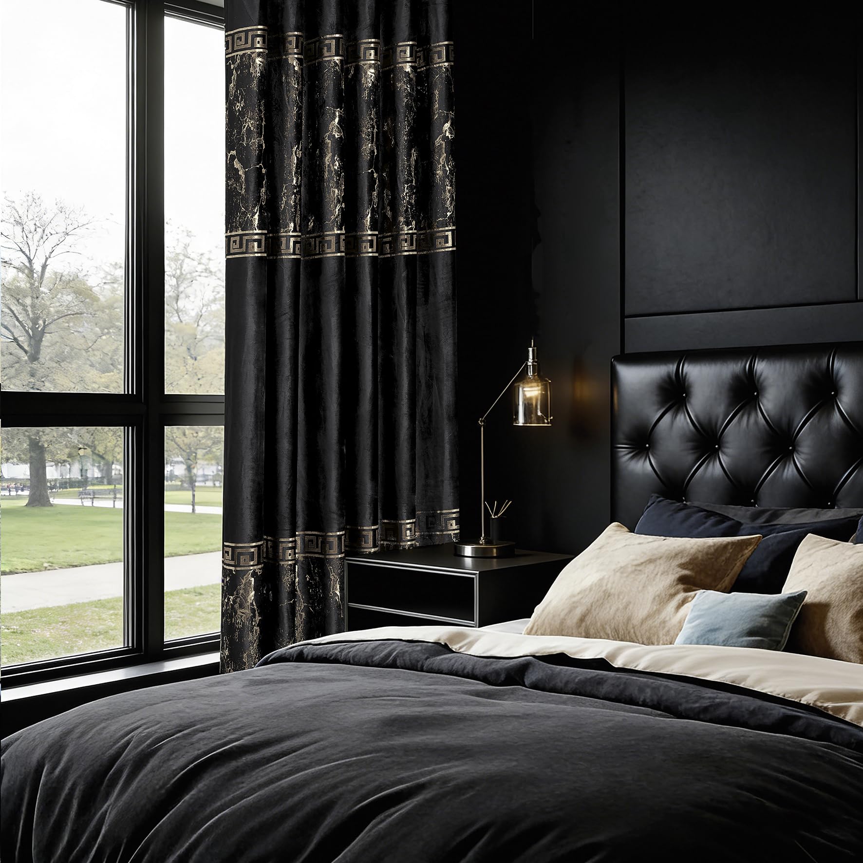 Luxury Greek Key Velvet Curtains – Pair