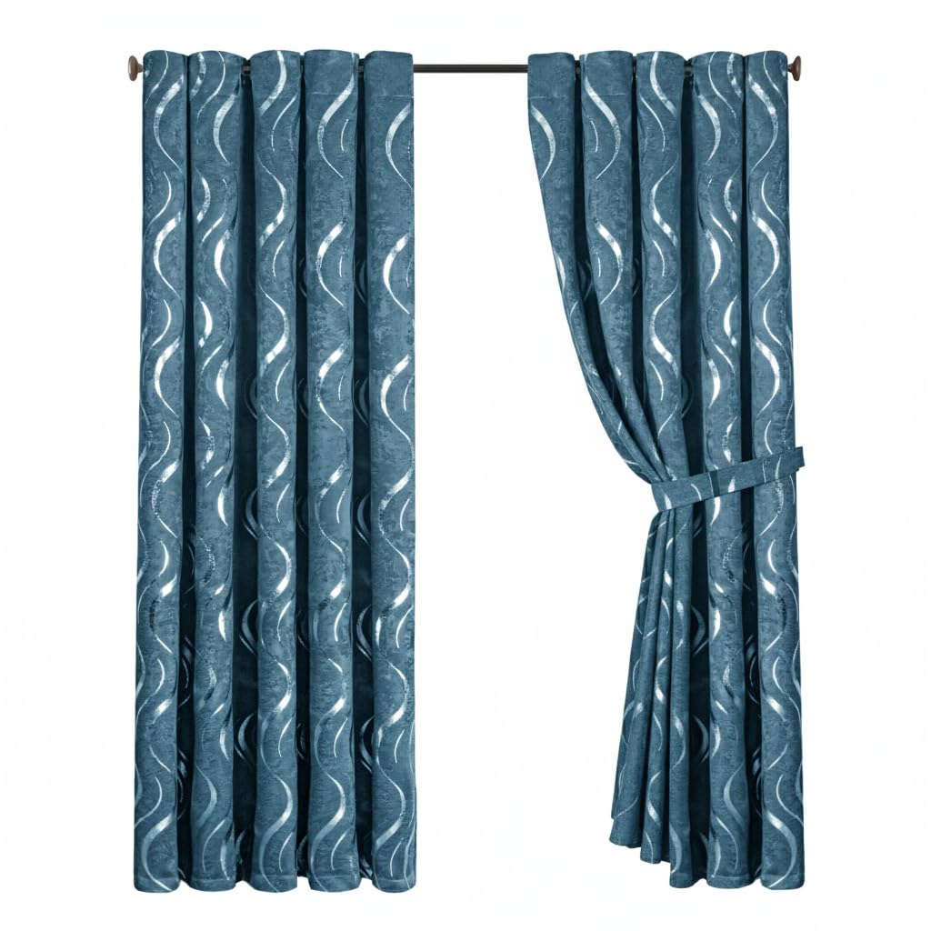 Premium Silver Wave Room Darkening Curtains – Pair