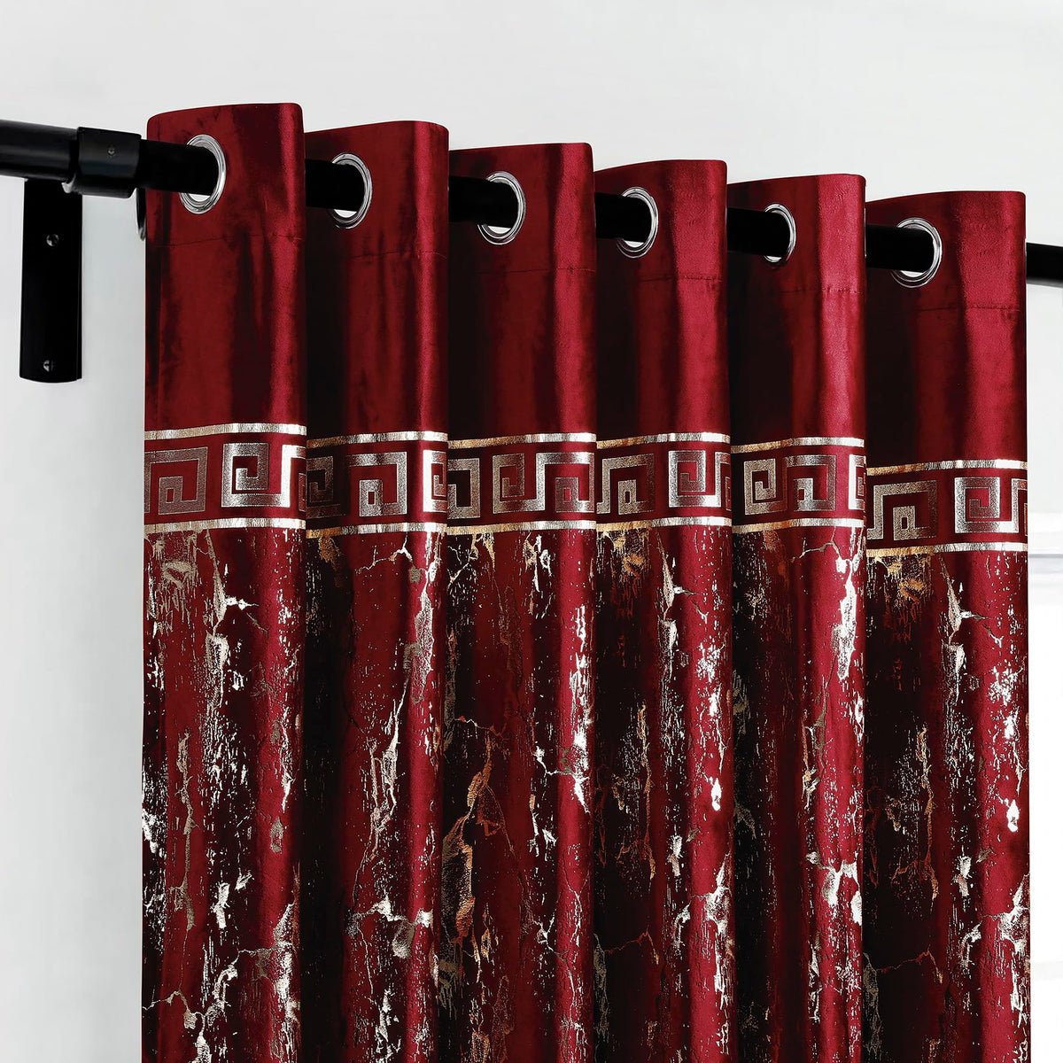 Luxury Greek Key Velvet Curtains – Pair