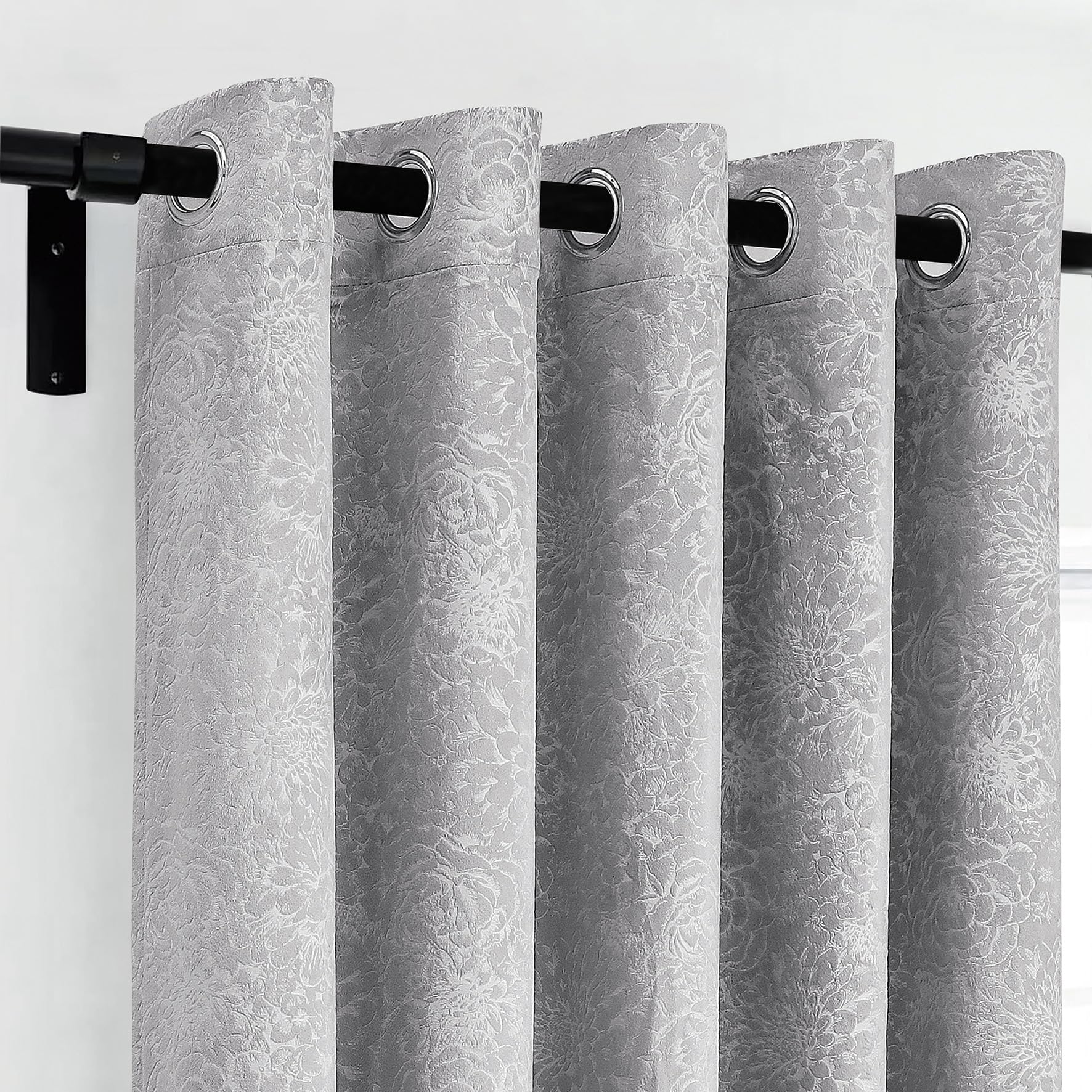 Luxury Floral Jacquard Velvet Curtains – Pair