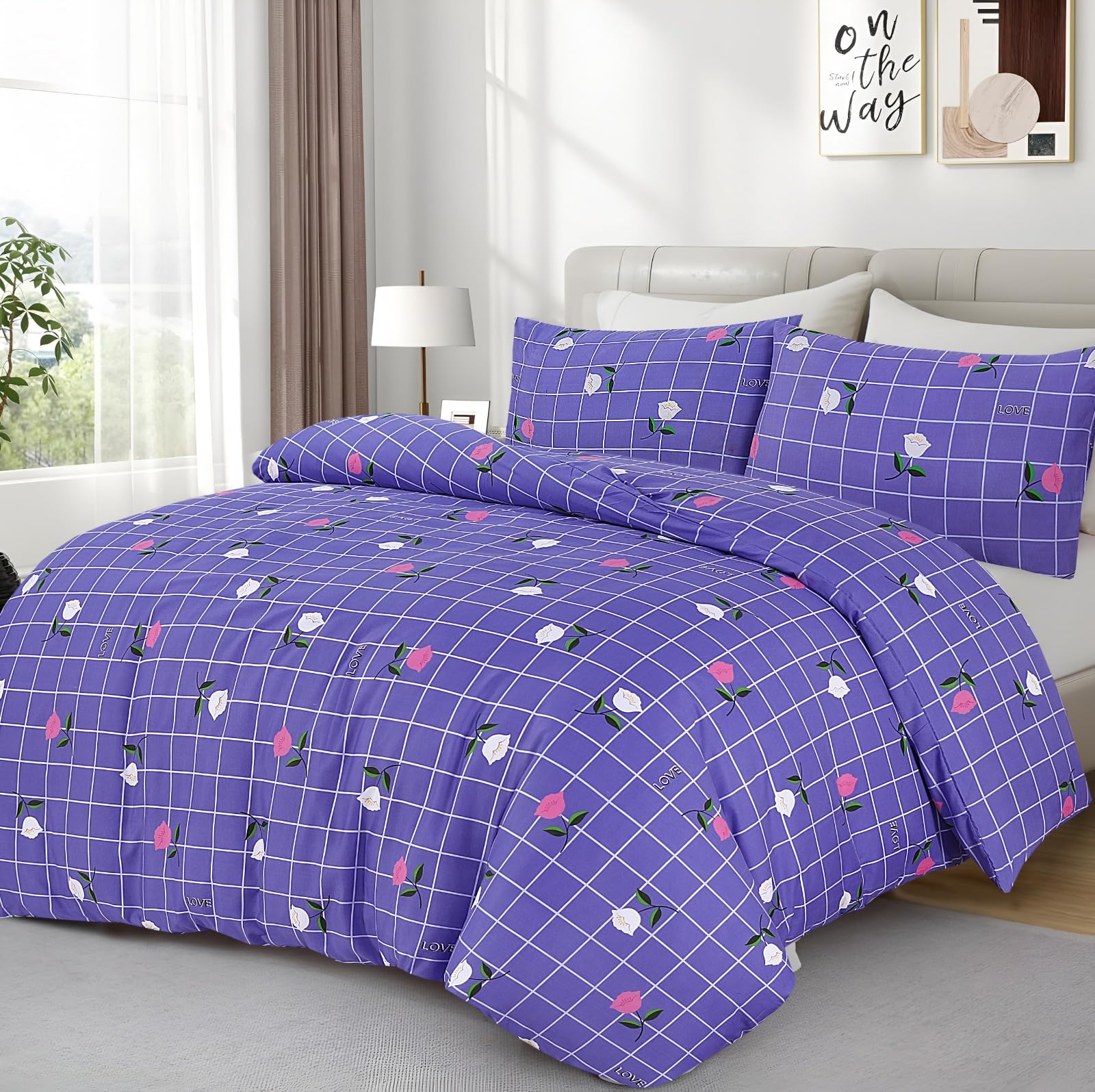 Living Premium Purple 4-Piece Microfiber Duvet Set