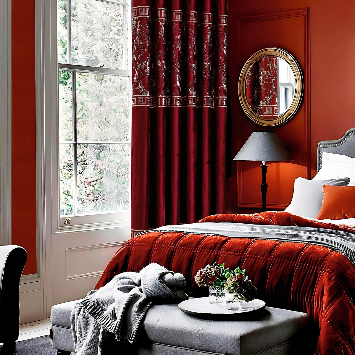 Luxury Greek Key Velvet Curtains – Pair