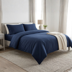 Plain Duvet Cover Set Navy – Soft Microfibre with Pillowcases