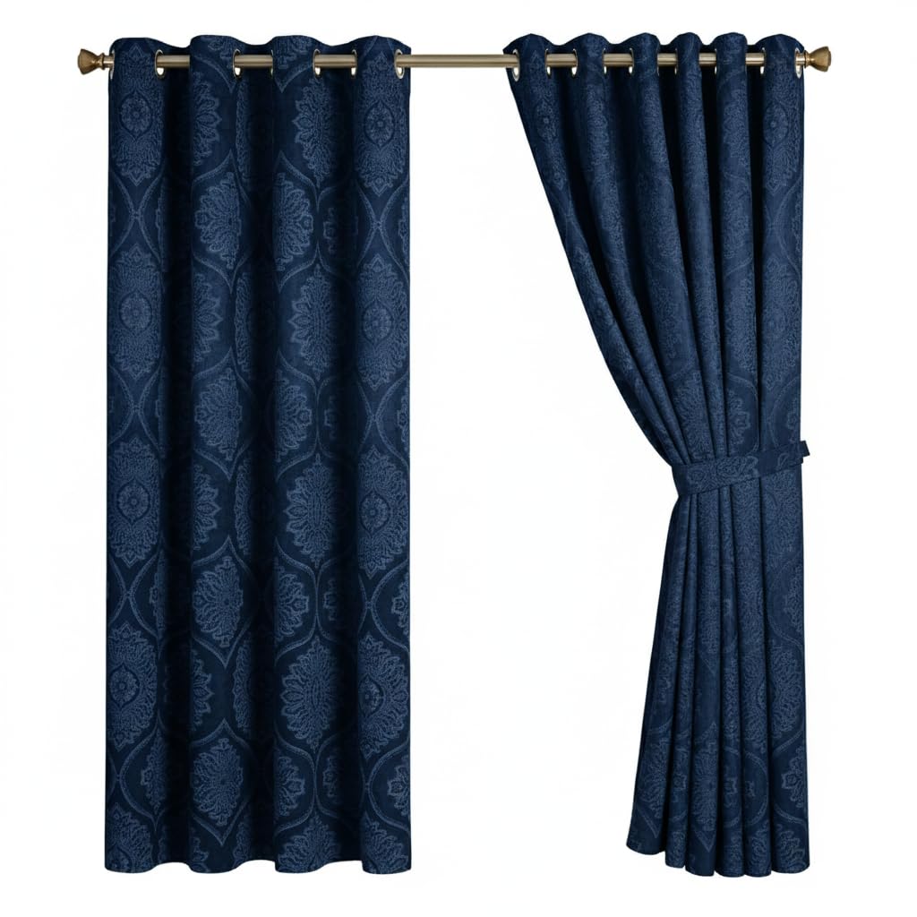 Premium Damask Room Darkening Curtains – Pair