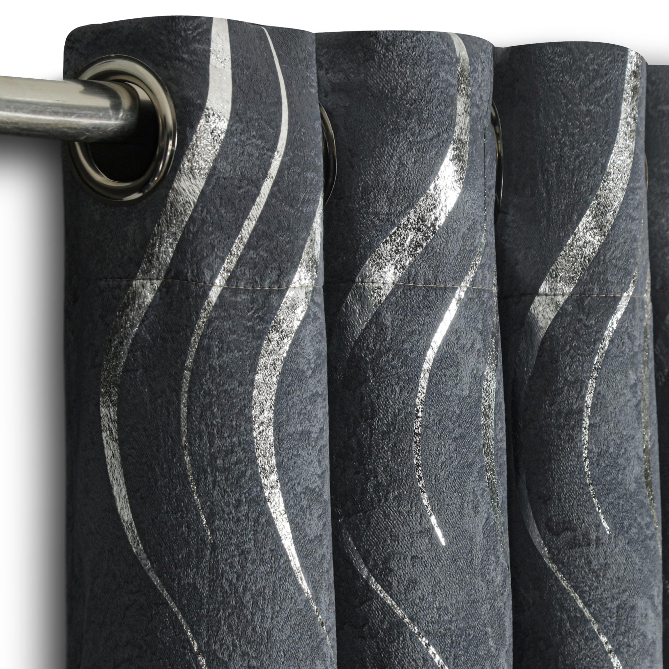 Premium Silver Wave Room Darkening Curtains – Pair