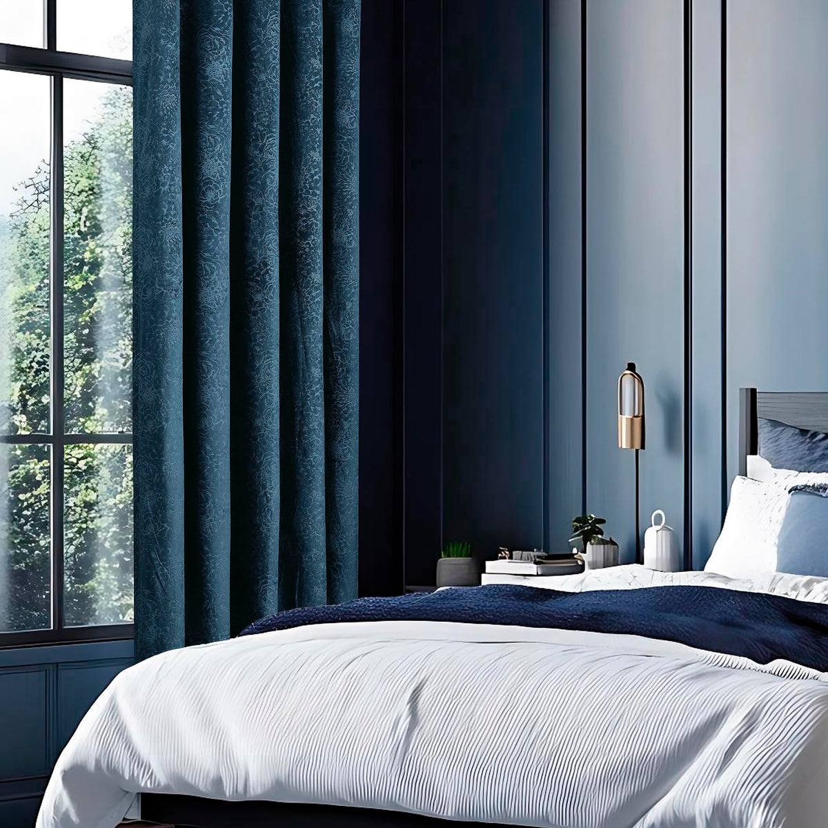 Luxury Floral Jacquard Velvet Curtains – Pair