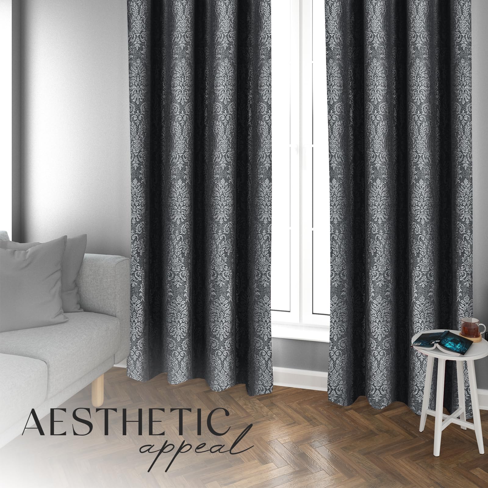 OpulentDreams Embossed Woven Thermal Insulated Curtains - Room Darkening Ring-Top Window Curtains for Bedroom & Living Room - Includes Two Tie Backs - Pair of Panels - Opulent Dreams