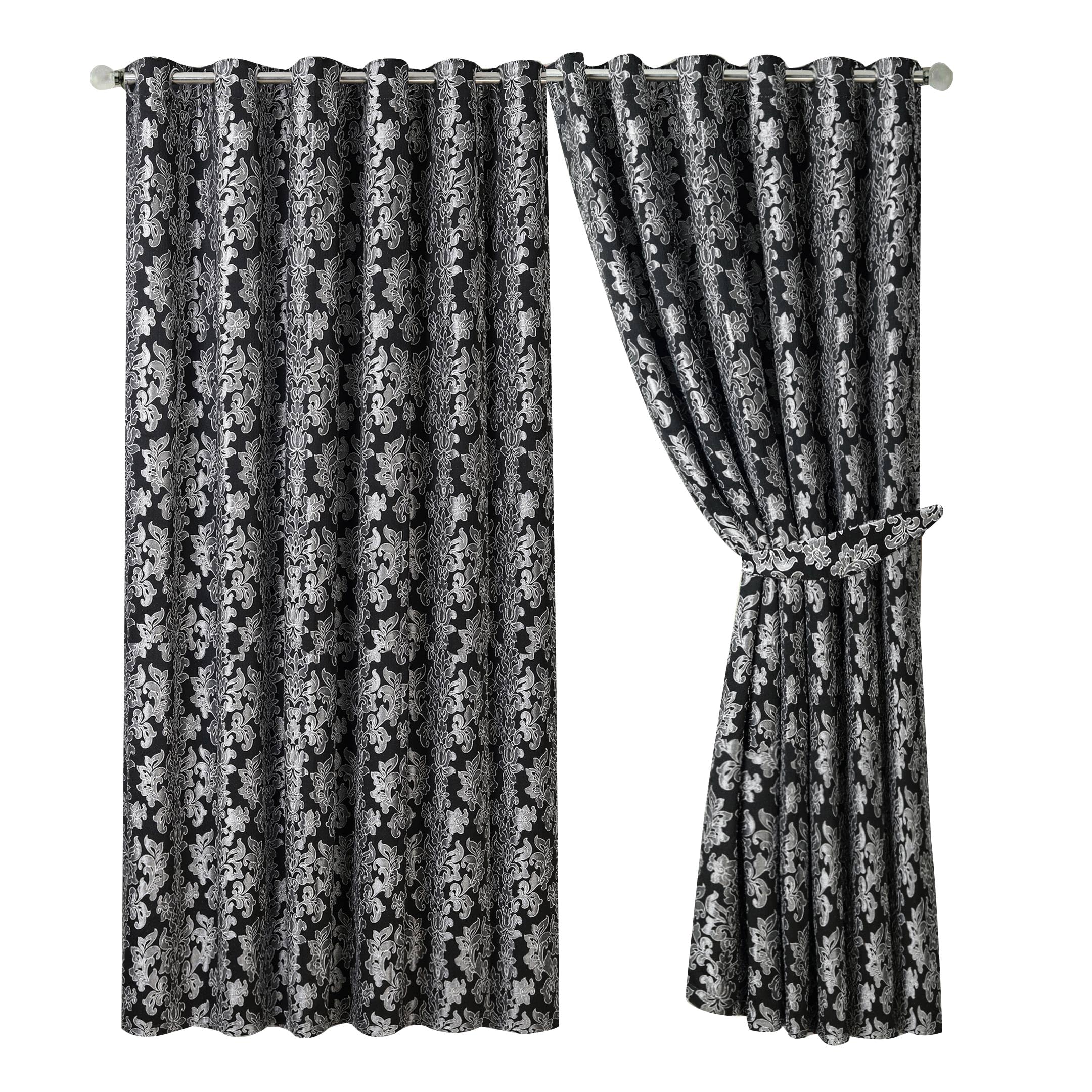 OpulentDreams Jacquard Curtains - Heavy Ring Top Window Curtains for Bedroom & Living Room - Fully Lined - Includes Two Tie Backs - Pair of Panels - Opulent Dreams