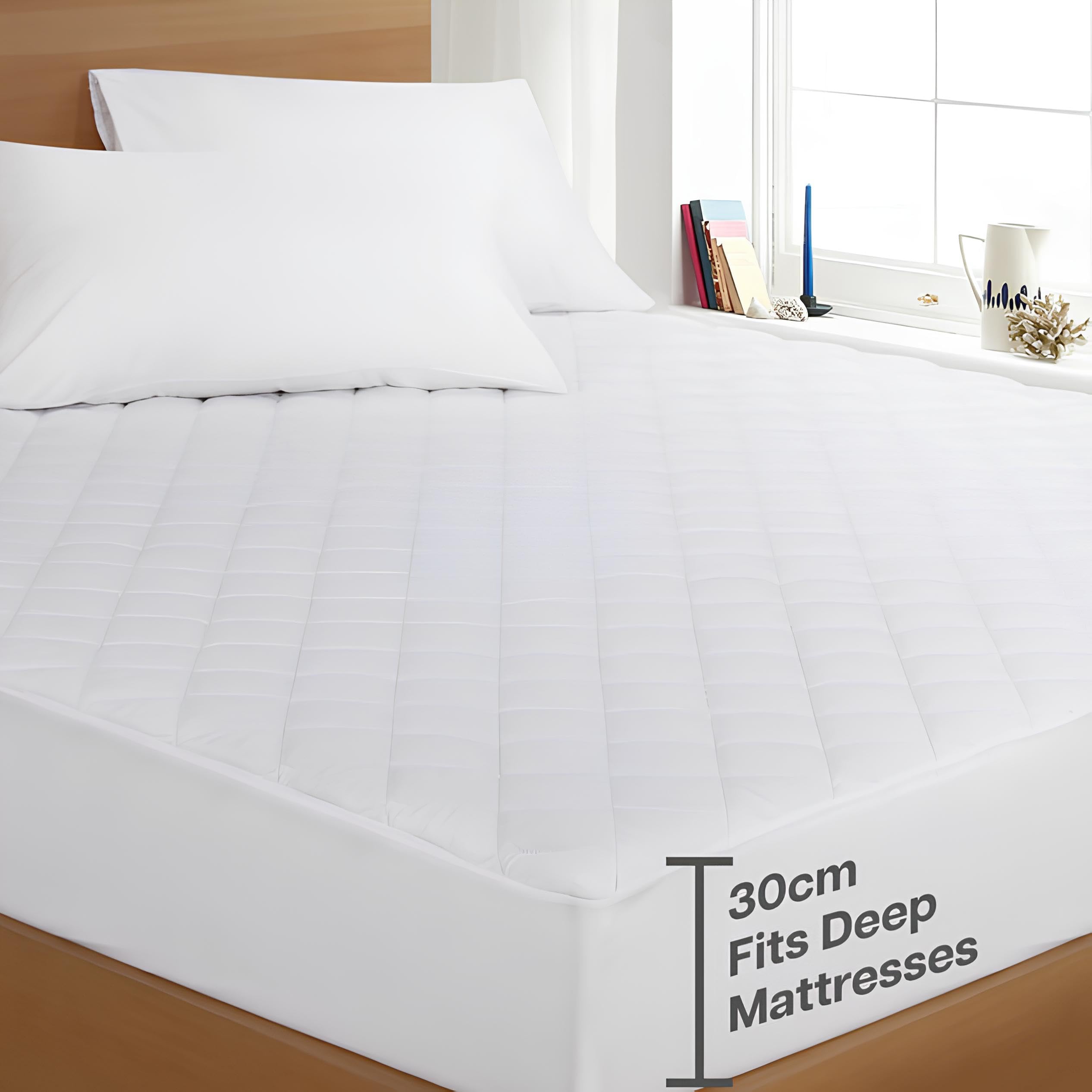 Opulent Living Quilted Mattress Protector – Extra Deep (30cm) Fitted Skirt, Breathable, Hypoallergenic, Anti-Dust Mite, Soft & Comfortable