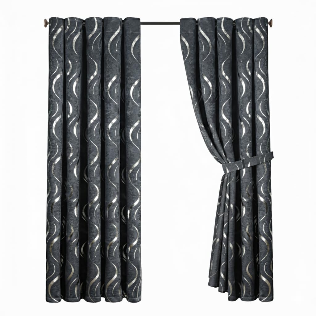 Premium Silver Wave Room Darkening Curtains – Pair