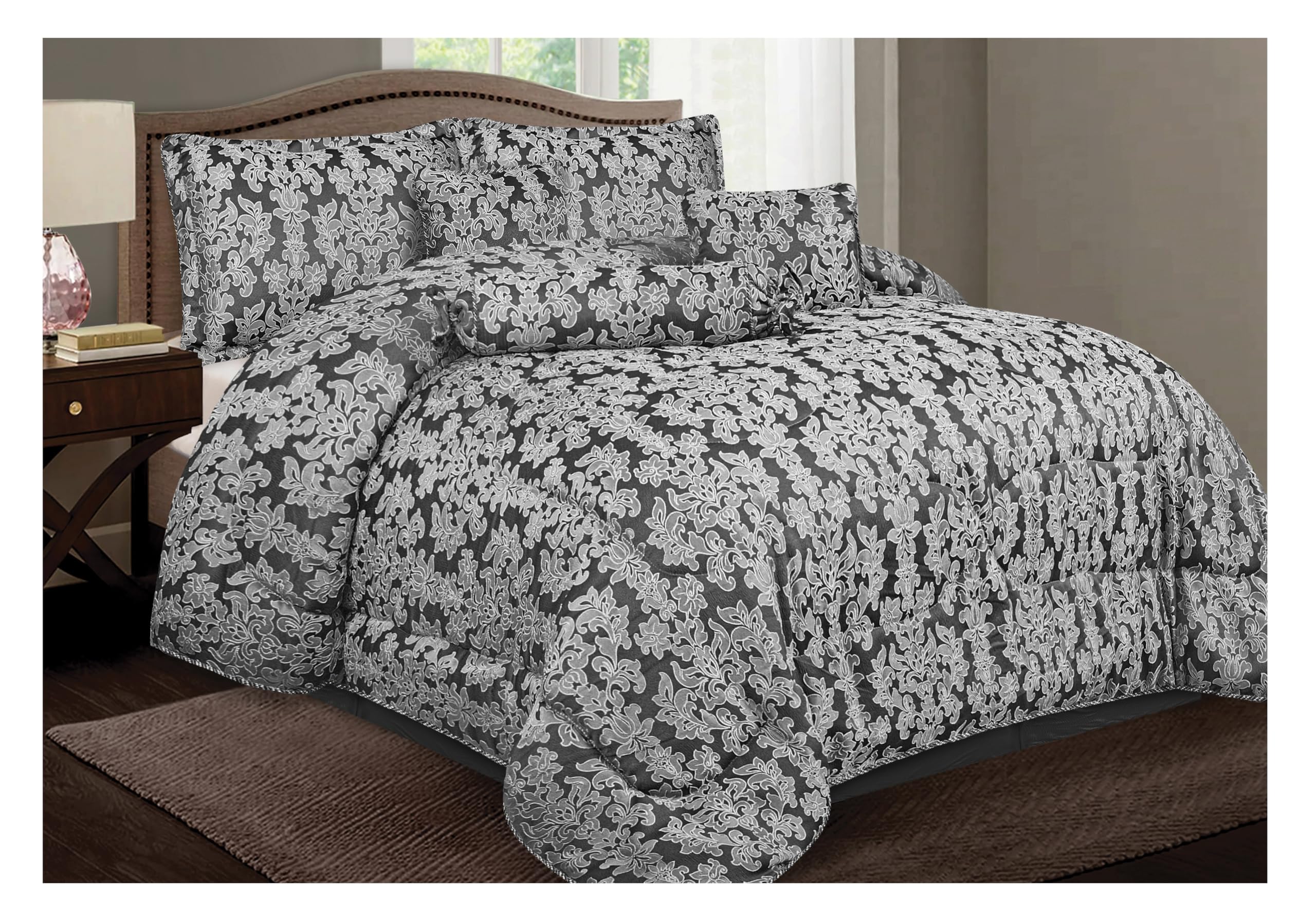 Living Luxury Jacquard Floral Comforter Set – 7pc
