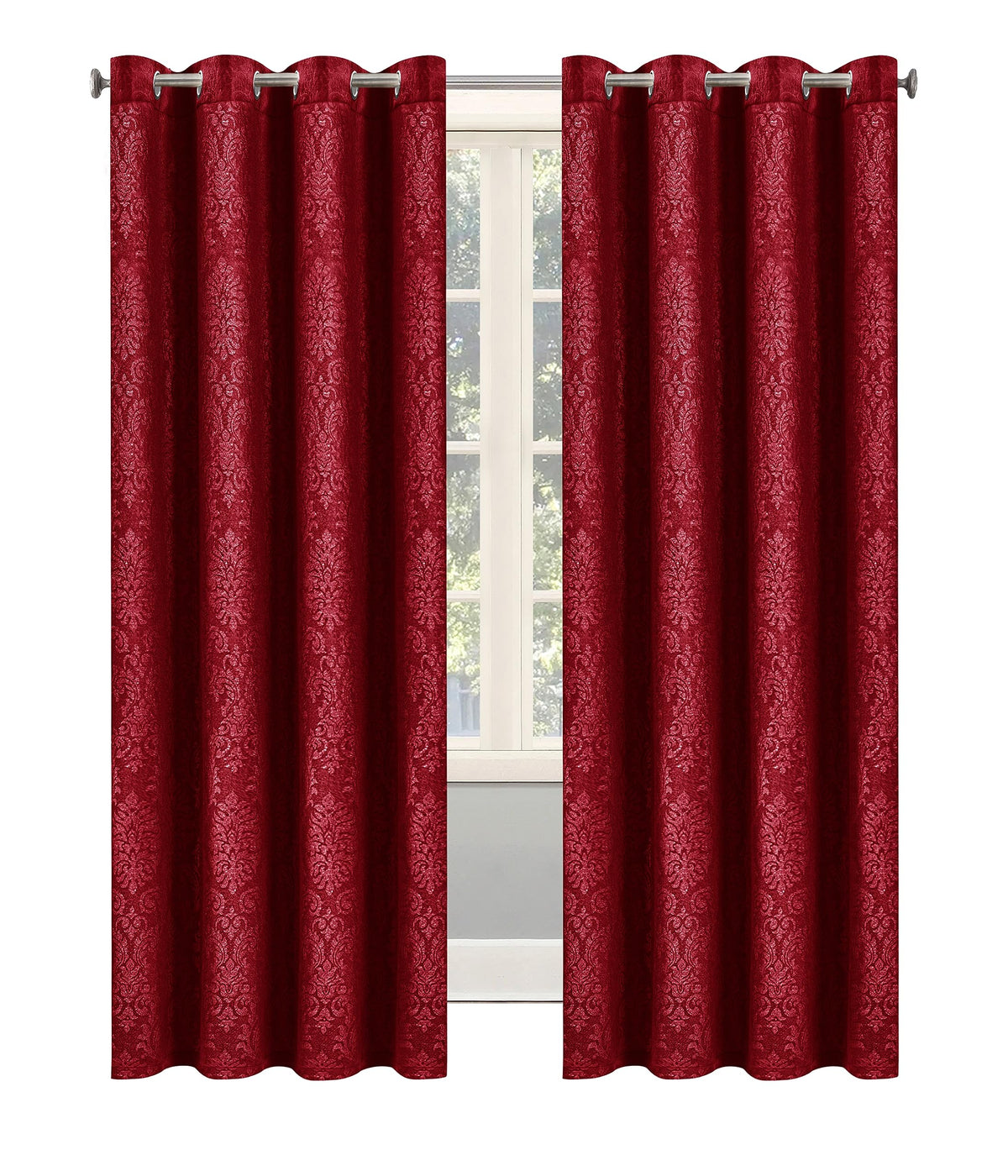 Embossed Woven Thermal Curtains Red – Room Darkening Eyelet Curtains with Tie Backs
