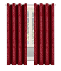 Embossed Woven Thermal Curtains Red – Room Darkening Eyelet Curtains with Tie Backs