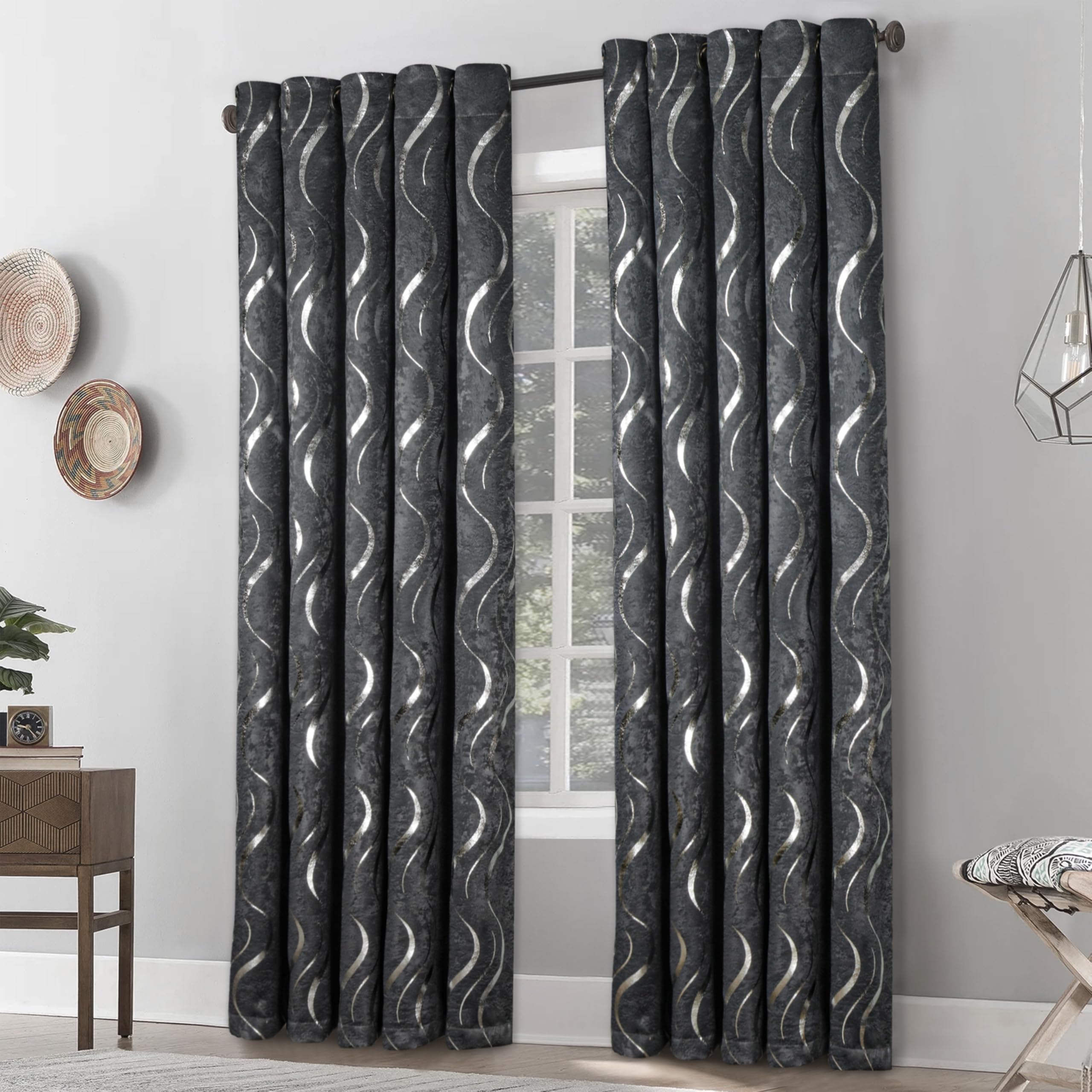 Premium Silver Wave Room Darkening Curtains – Pair