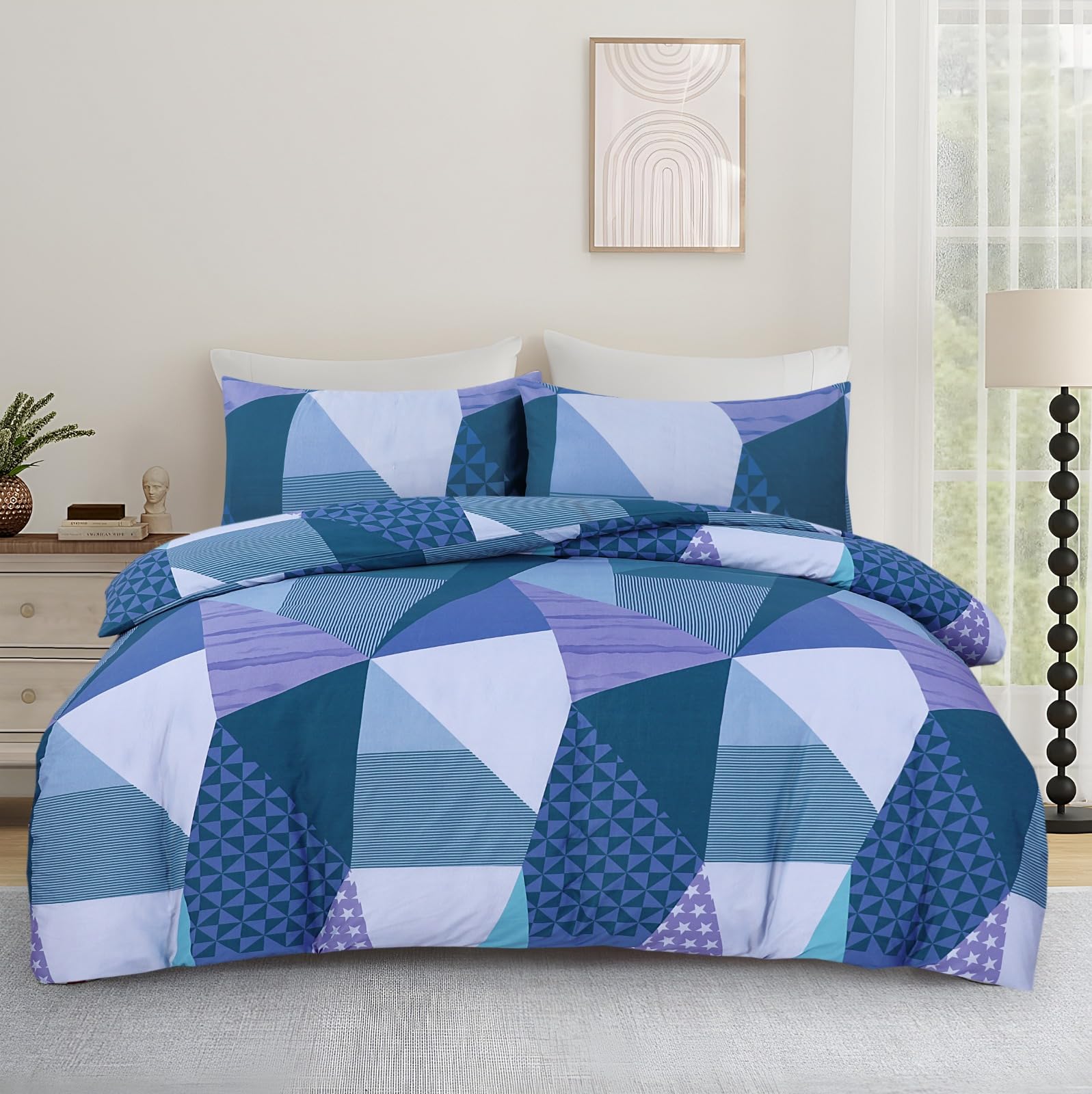 Opulent Living Duvet Cover Set With Fitted Sheet & Pillowcases,4 Piece Microfiber Soft Breathable Bedding Set, Machine Washable, Wrinkle Resistant, Single Double, King – Breeze