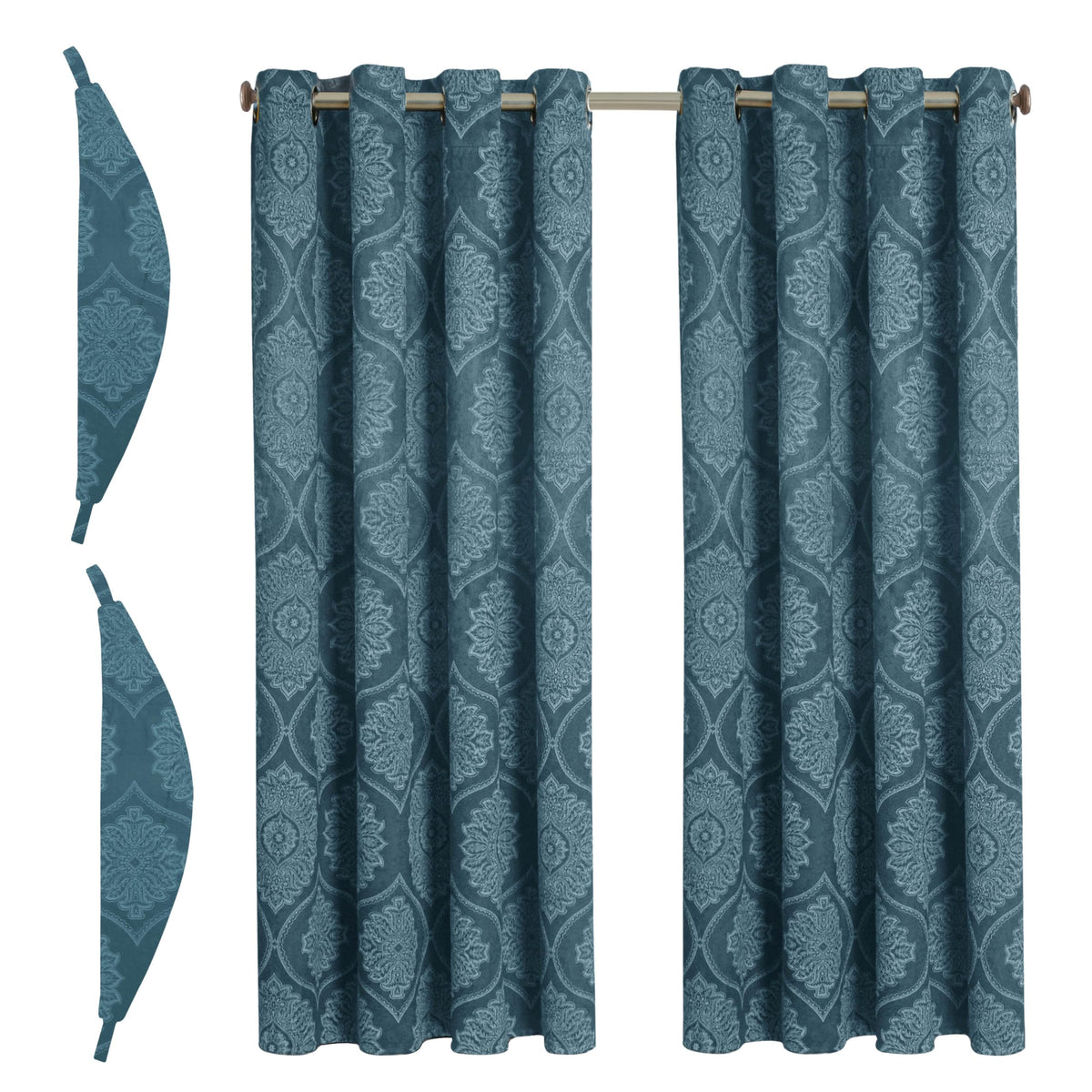 Premium Damask Room Darkening Curtains – Pair