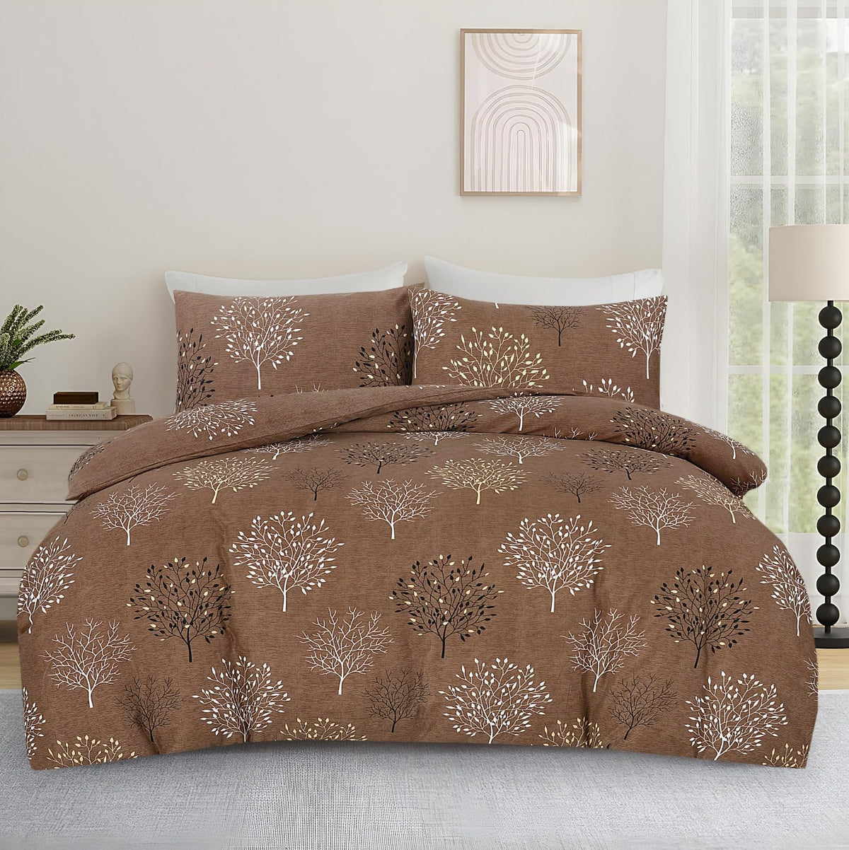 Living Premium Brown 4-Piece Microfiber Duvet Set