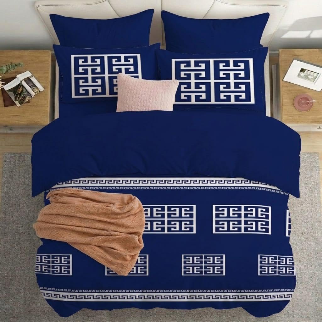Opulent Living Luxury Greek Key Bedding Set – Geometric Duvet Cover, Fitted Sheet & Pillowcases, Soft Microfibre Bedding Collection