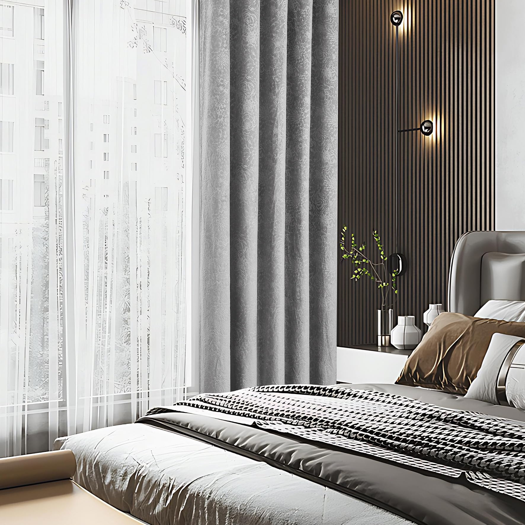 Luxury Floral Jacquard Velvet Curtains – Pair
