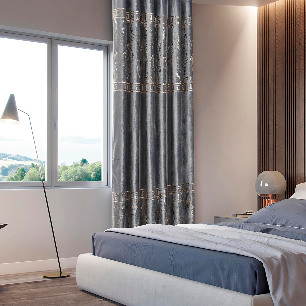 Luxury Greek Key Velvet Curtains – Pair