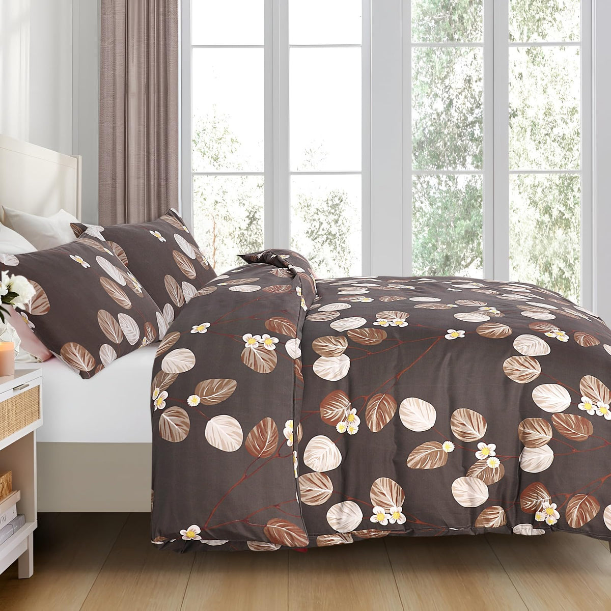 Living Premium Dark Brown 4-Piece Microfiber Duvet Set
