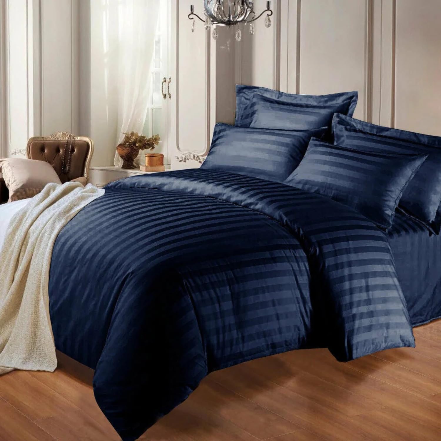 Opulent Living Duvet Cover Set With Pillowcases, Soft Egyptian Cotton Microfiber Bedding Set, Striped Quilt Cover Set, Breathable Easy Care Bedding