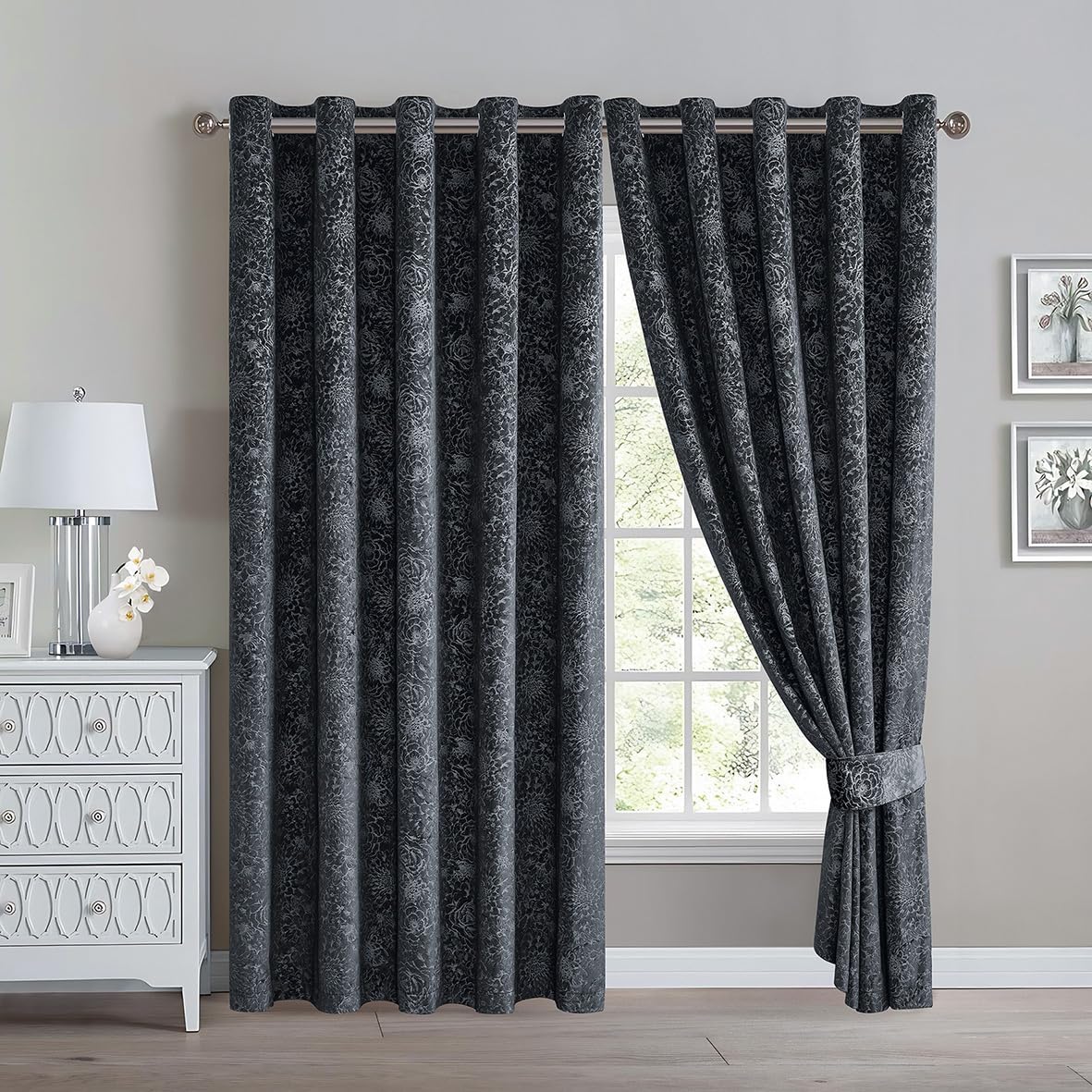 Luxury Floral Jacquard Velvet Curtains – Pair
