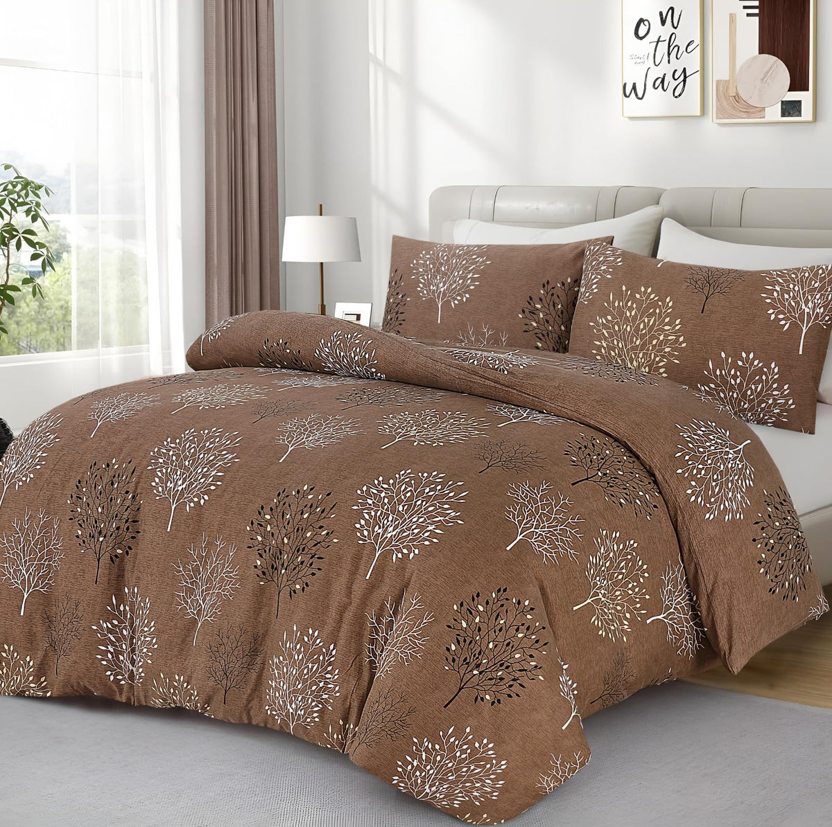 Living Premium Brown 4-Piece Microfiber Duvet Set