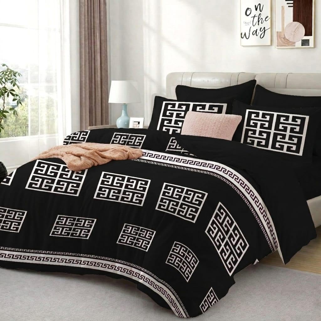 Opulent Living Luxury Greek Key Bedding Set – Geometric Duvet Cover, Fitted Sheet & Pillowcases, Soft Microfibre Bedding Collection