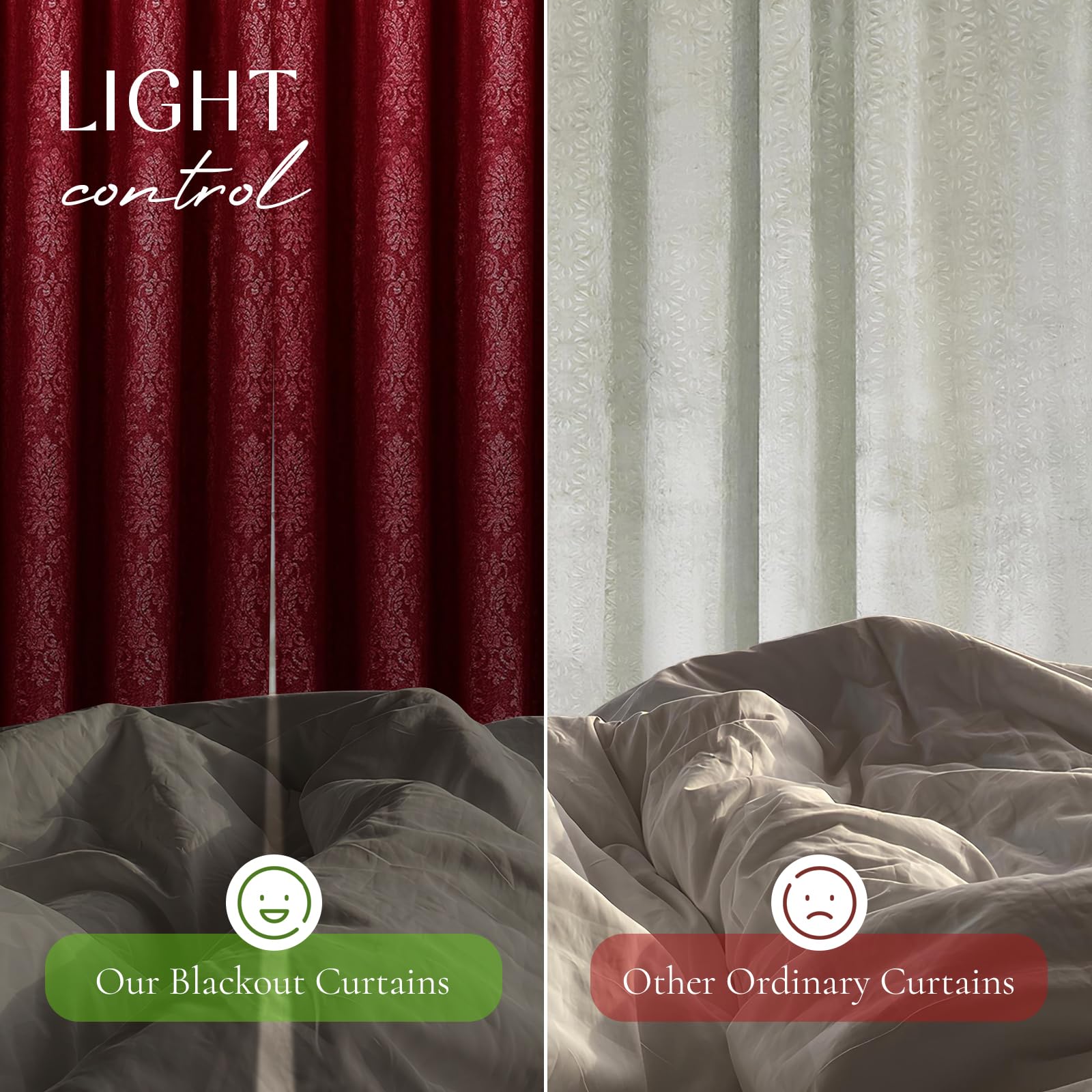 OpulentDreams Embossed Woven Thermal Insulated Curtains - Room Darkening Ring-Top Window Curtains for Bedroom & Living Room - Includes Two Tie Backs - Pair of Panels - Opulent Dreams