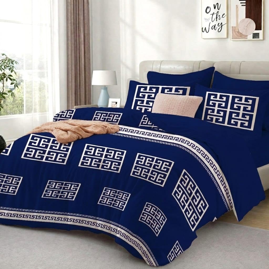 Opulent Living Luxury Greek Key Bedding Set – Geometric Duvet Cover, Fitted Sheet & Pillowcases, Soft Microfibre Bedding Collection