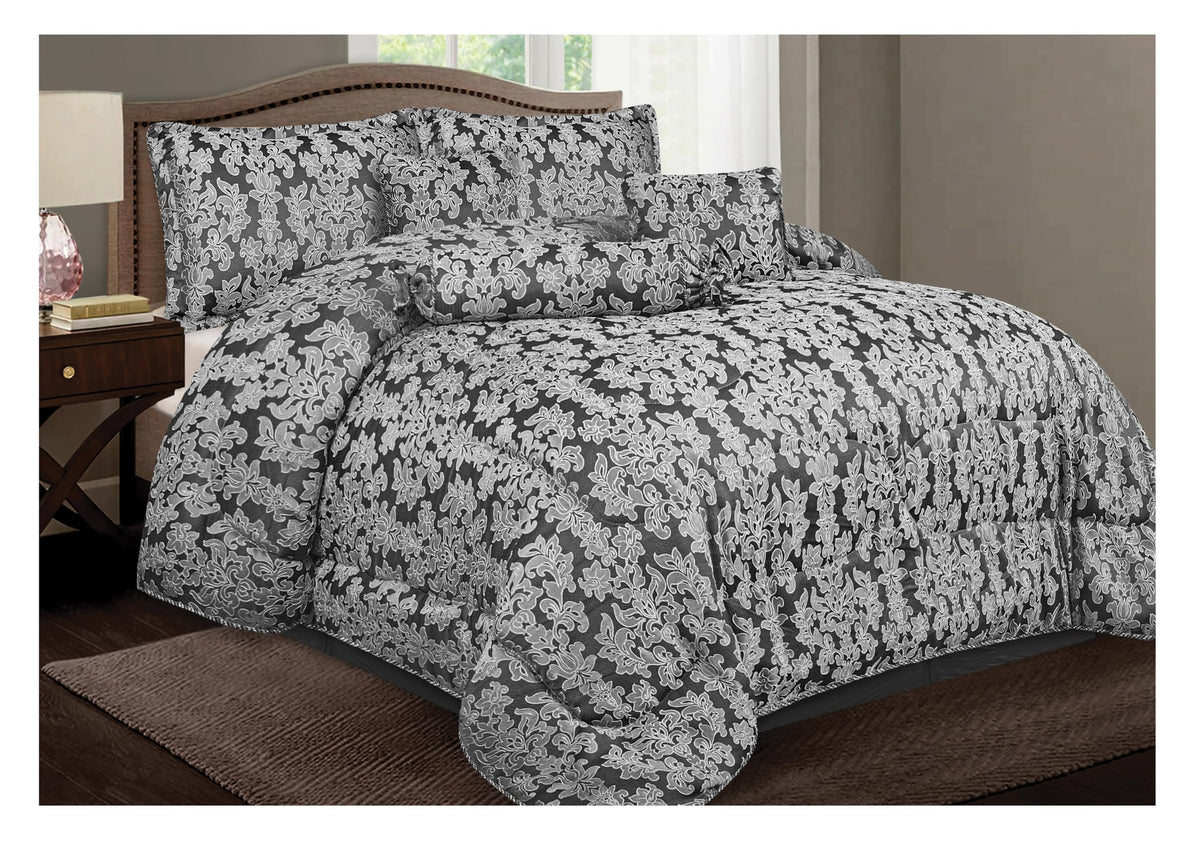 Living Luxury Jacquard Floral Comforter Set – 7pc