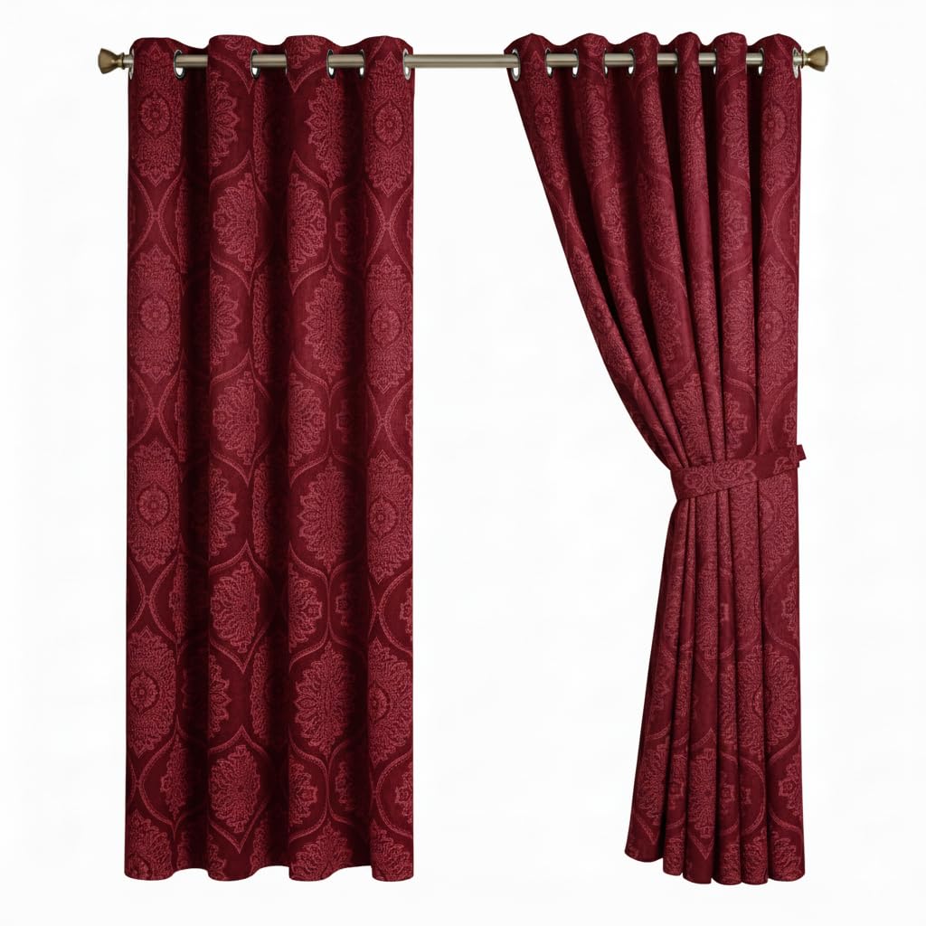 Premium Damask Room Darkening Curtains – Pair