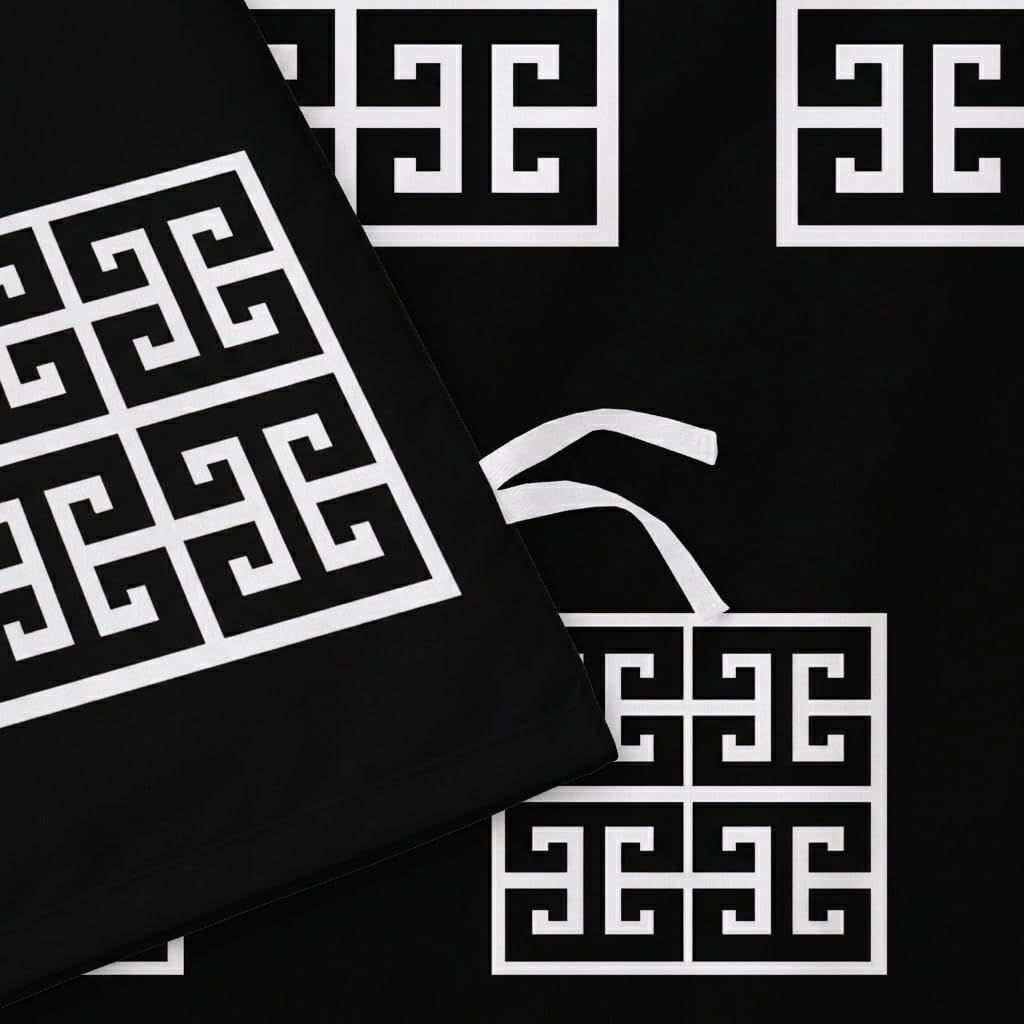 Opulent Living Luxury Greek Key Bedding Set – Geometric Duvet Cover, Fitted Sheet & Pillowcases, Soft Microfibre Bedding Collection