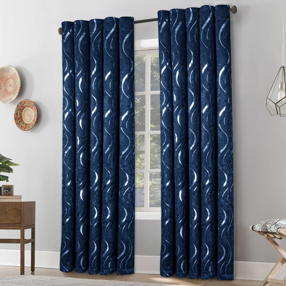Premium Silver Wave Room Darkening Curtains – Pair