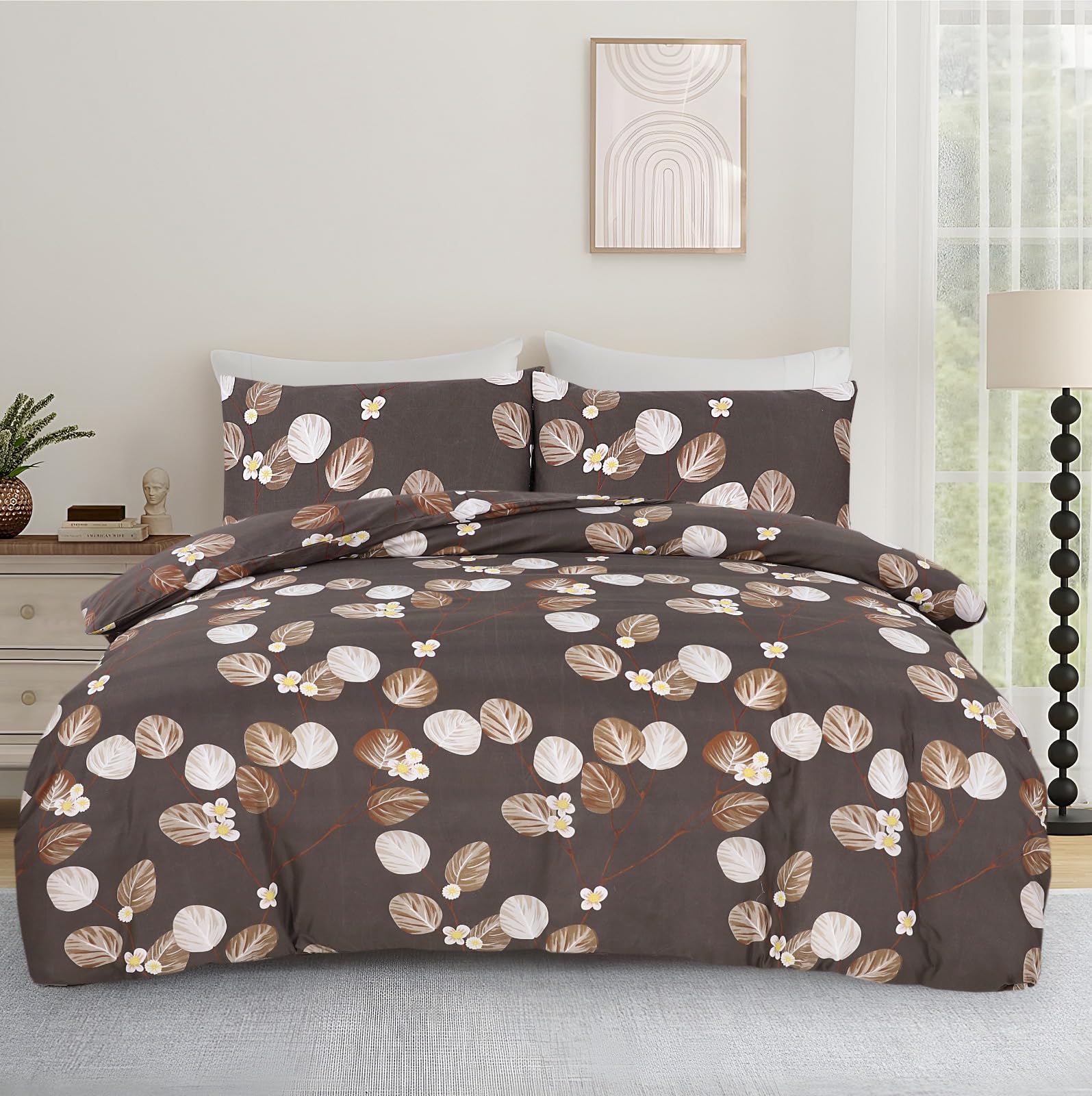 Living Premium Dark Brown 4-Piece Microfiber Duvet Set