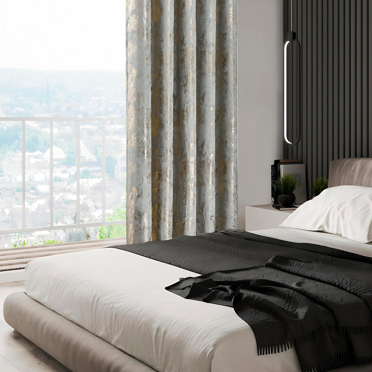 Luxury Metallic Marble Velvet Curtains – Pair