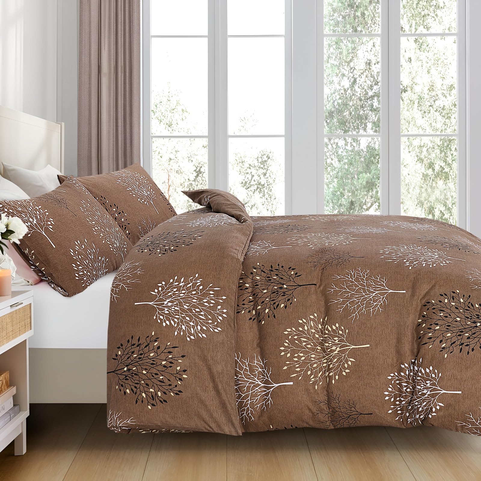 Living Premium Brown 4-Piece Microfiber Duvet Set