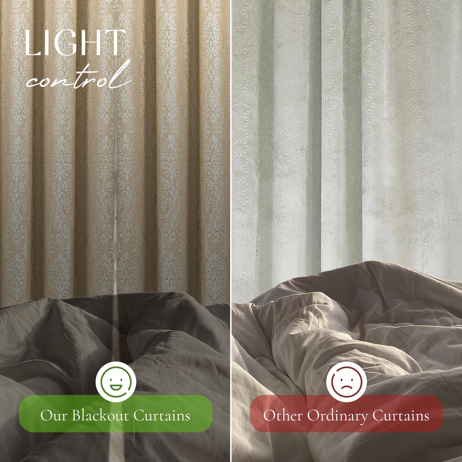 OpulentDreams Embossed Woven Thermal Insulated Curtains - Room Darkening Ring-Top Window Curtains for Bedroom & Living Room - Includes Two Tie Backs - Pair of Panels - Opulent Dreams