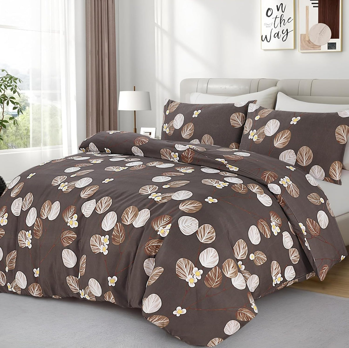 Living Premium Dark Brown 4-Piece Microfiber Duvet Set