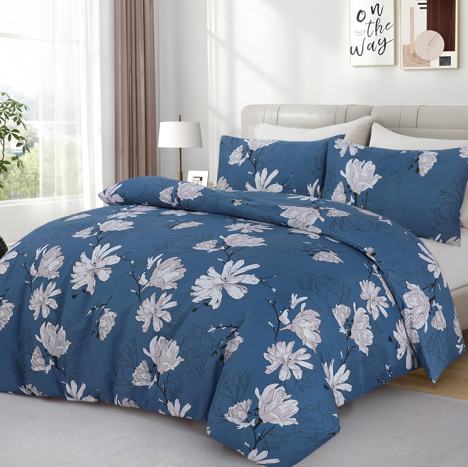 Living Premium Blue 4-Piece Microfiber Duvet Set