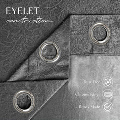 Embossed Woven Thermal Curtains Grey Charcoal – Room Darkening Eyelet Curtains with Tie Backs